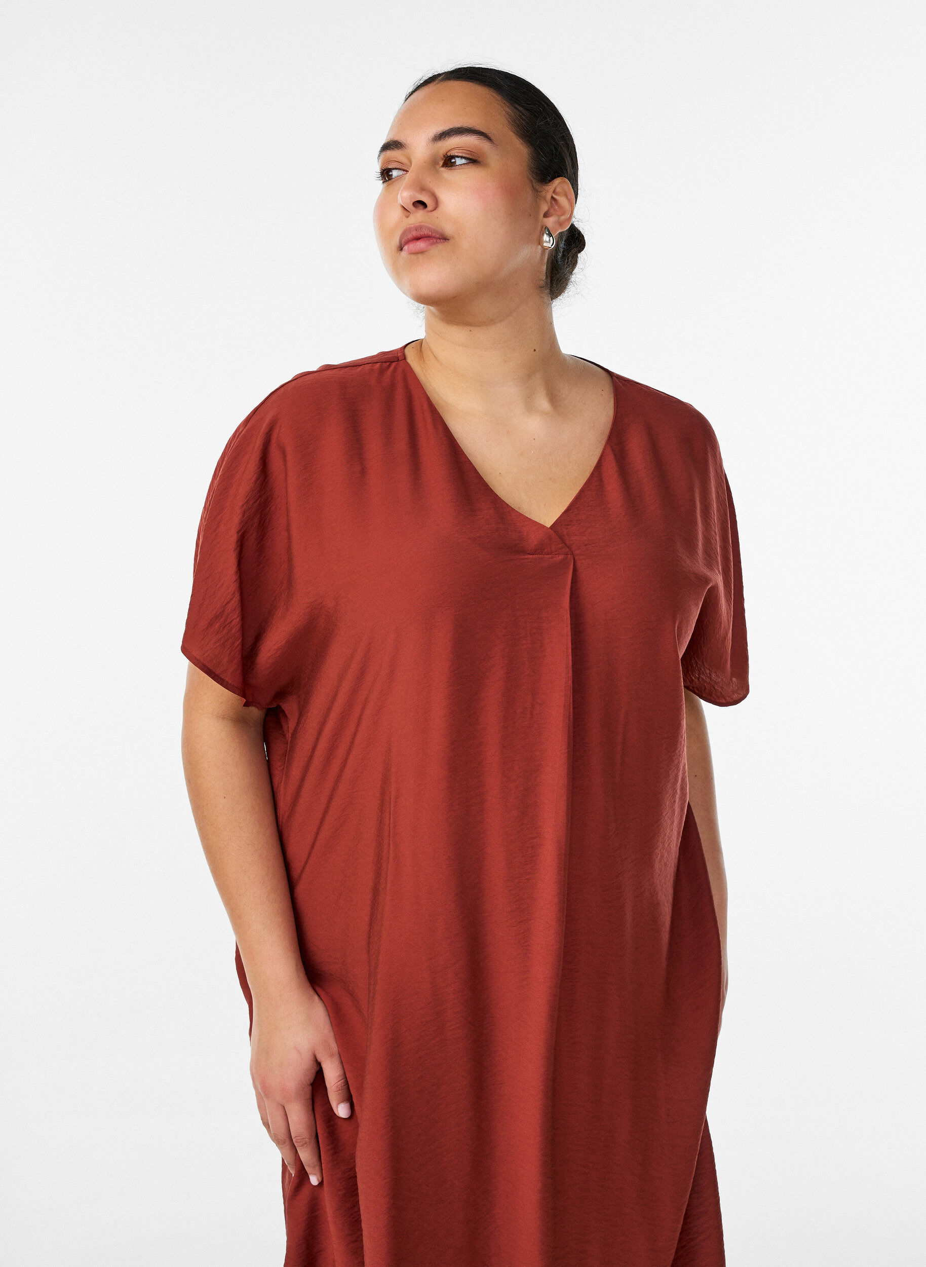 ZizzifashionV-neck dress in viscose, Red, Model image number 3