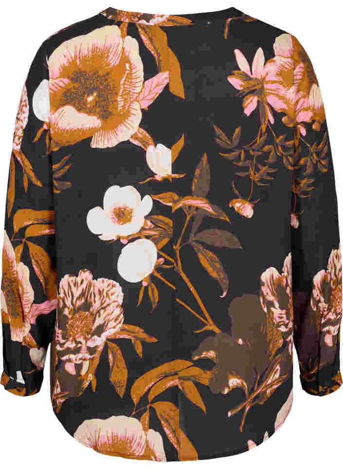 100% viscose blouse with floral print, Black Flower AOP, Packshot image number 1