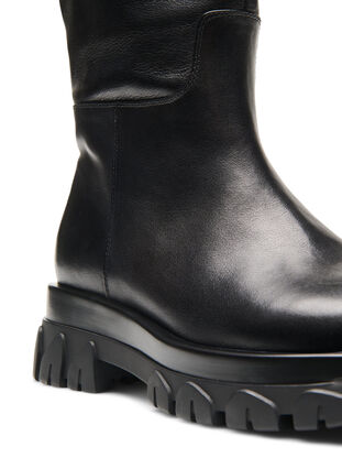 Wide fit leather boot with zip, Black, Packshot image number 1
