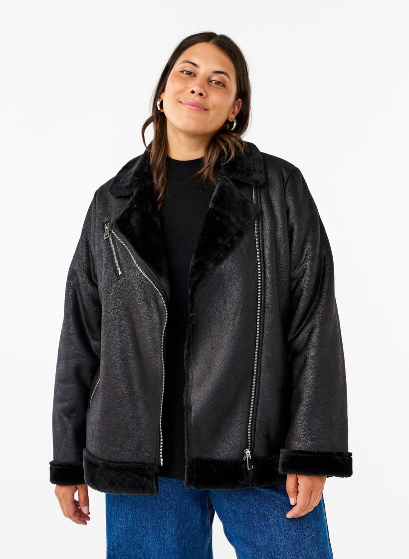 Faux leather pilot jacket, Black, Model image number 0