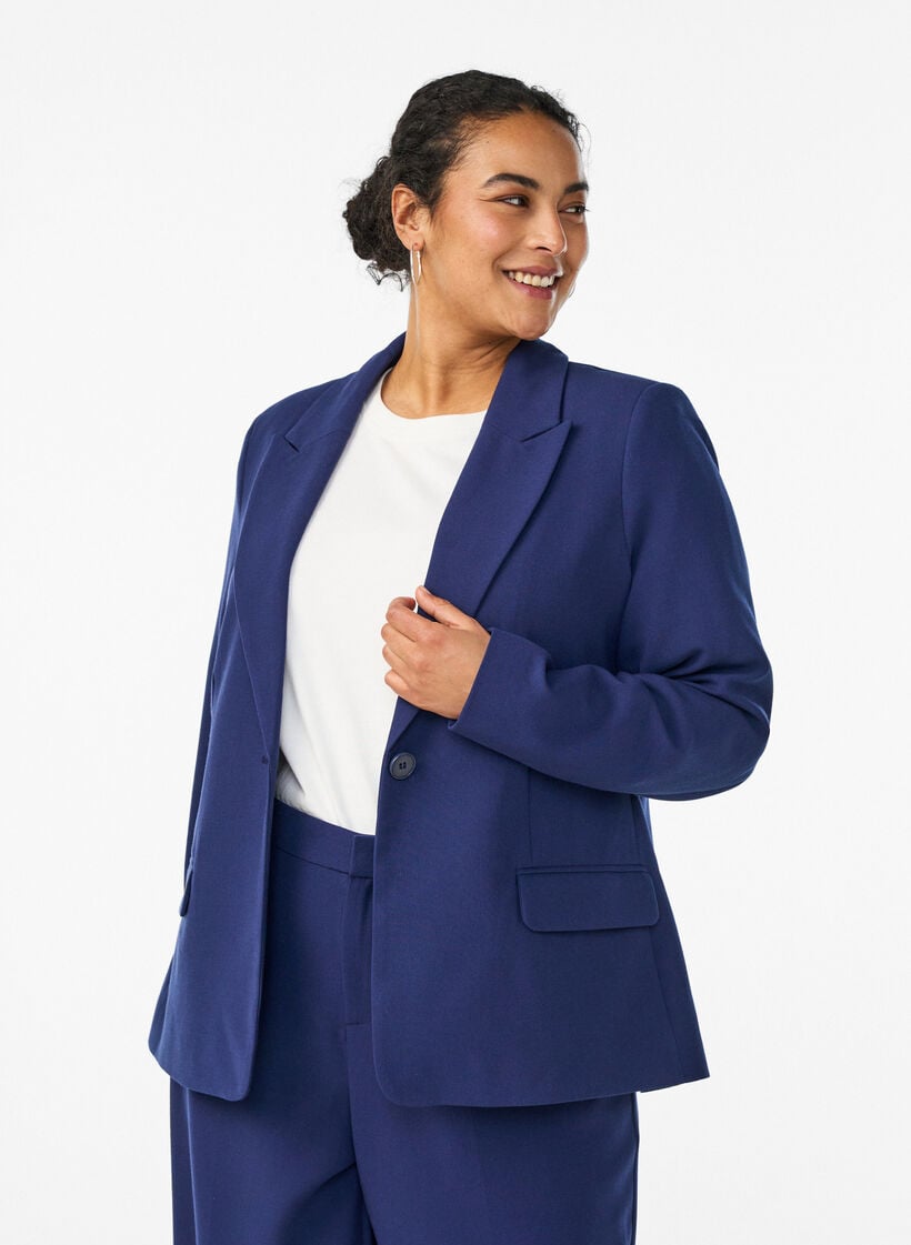 Classic blazer with single button closure and pockets, Blue, Model image number 0