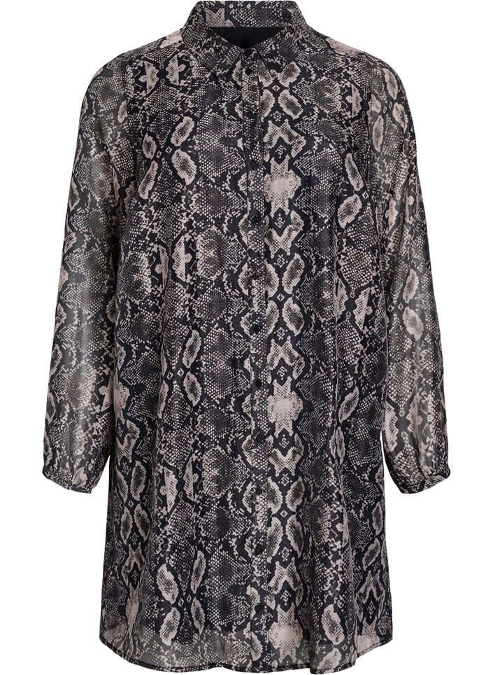 Long shirt with snake print, Dark Grey, Packshot image number 0