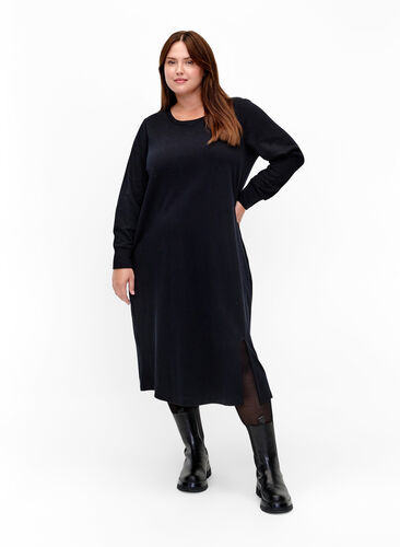 Cotton sweater dress with pockets, Black, Model image number 0