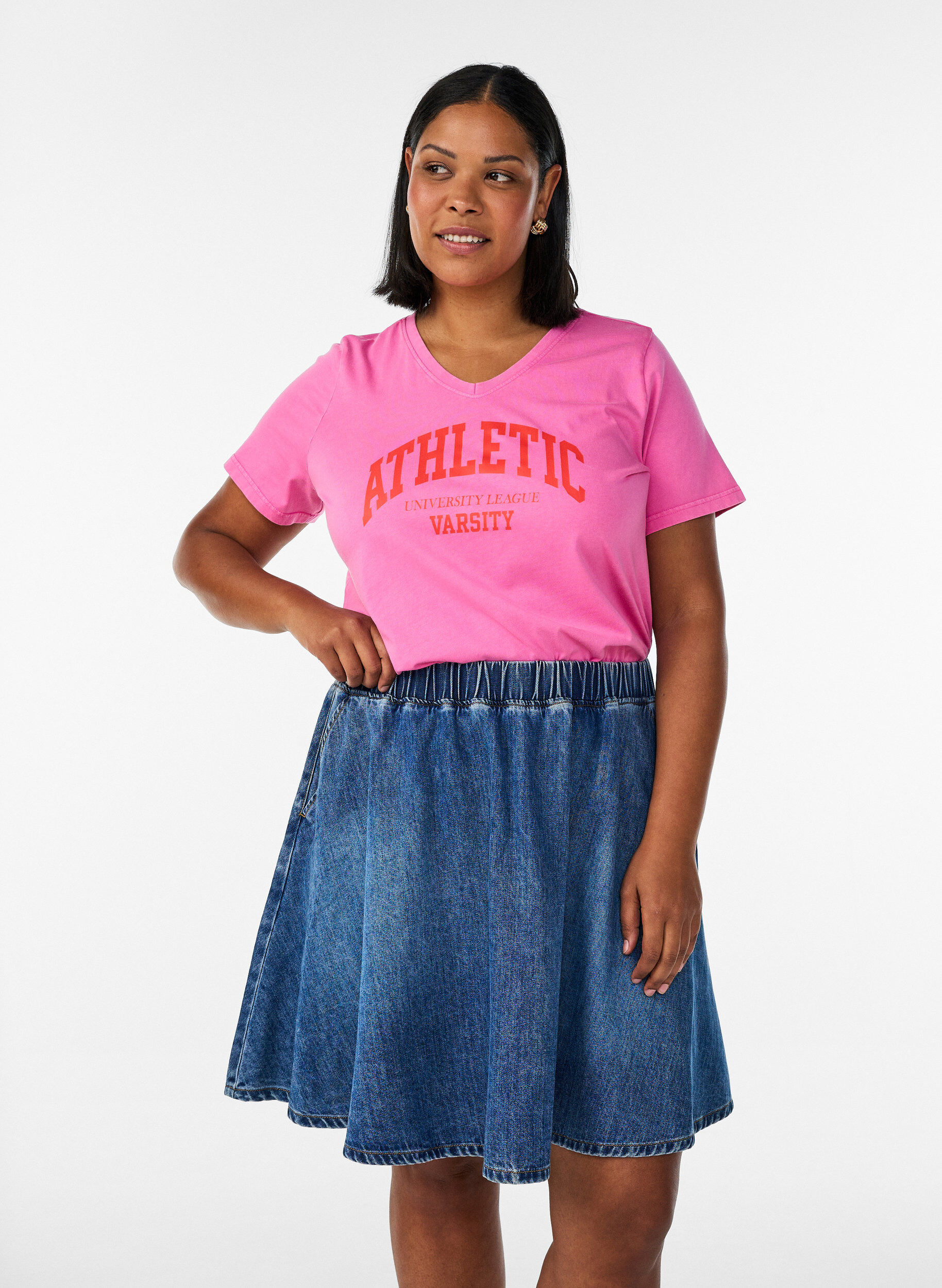 Short denim skater skirt, Blue, Model