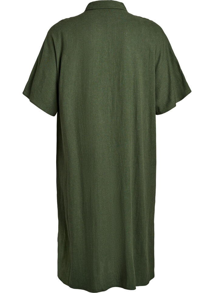 Shirt dress in linen and viscose with short sleeves, Green, Packshot image number 1