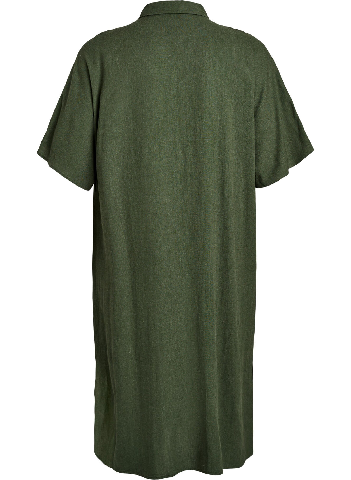 Shirt dress in linen and viscose with short sleeves - Green - Sz. XL - Zizzifashion Shirt dress in linen and viscose with short sleeves - Green - Sz. XL - Zizzifashion