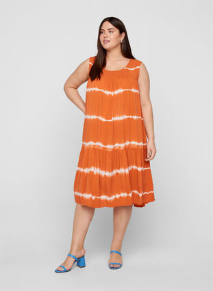 Printed midi dress in viscose, Orange Batik, Model image number 2