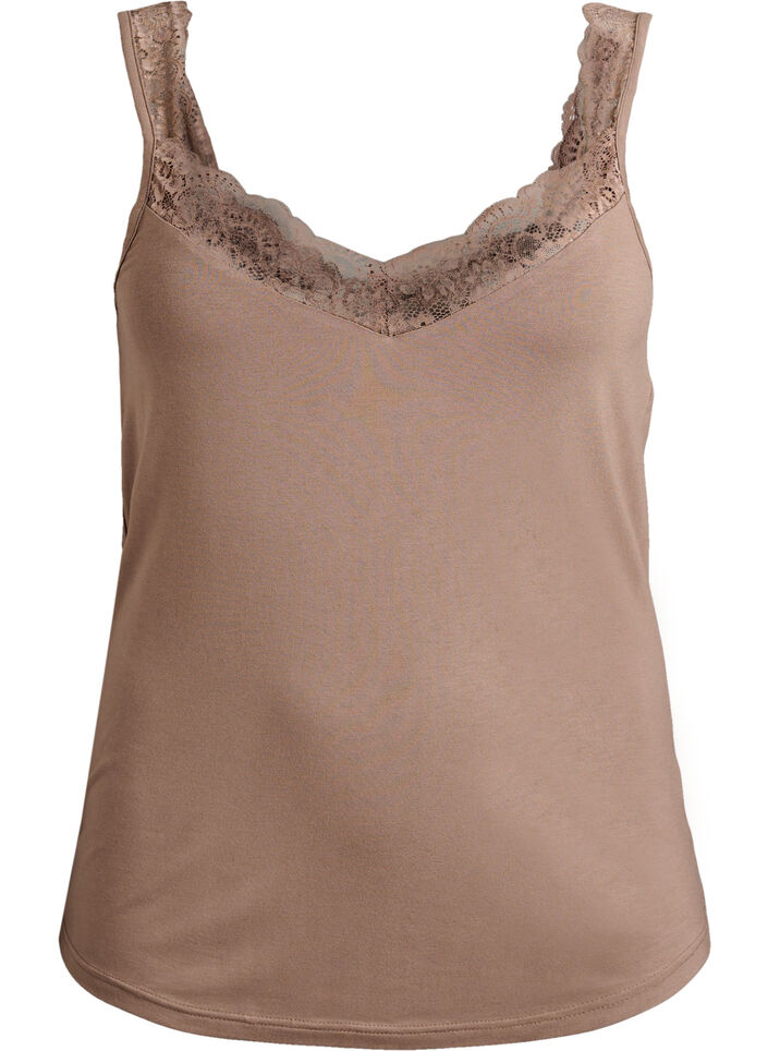 Viscose top with lace edge, Beige, Packshot image number 0