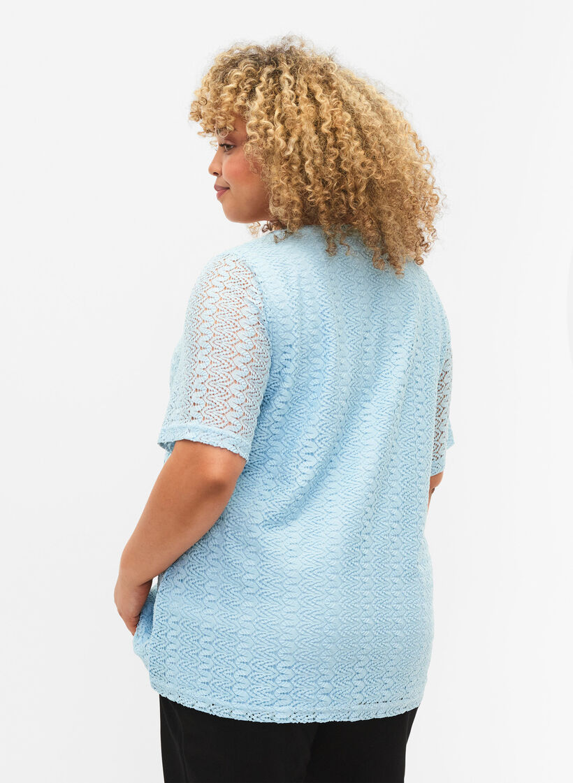 Short-sleeved lace blouse with v-neck, Angel Falls, Model image number 1