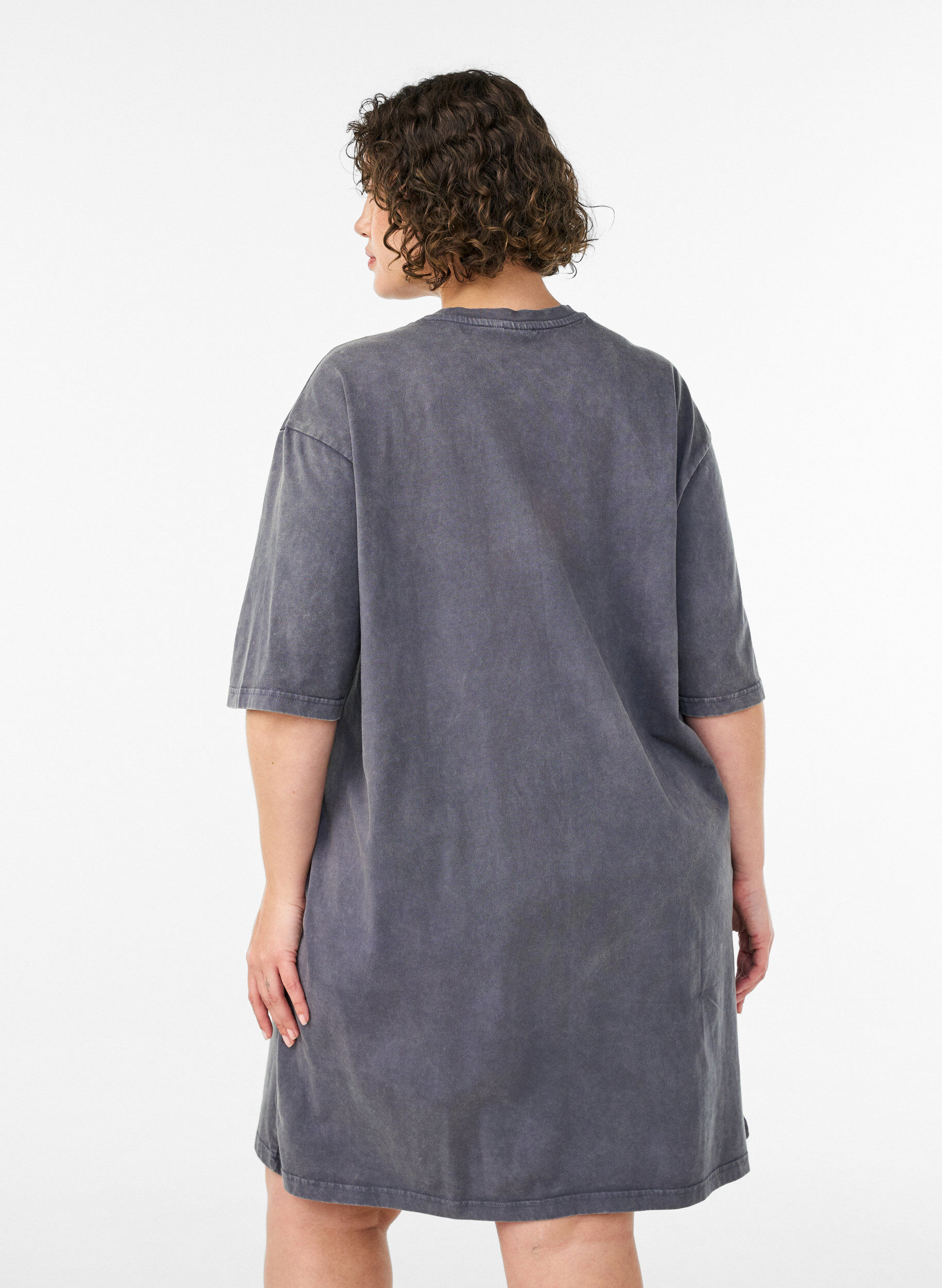 ZizzifashionLoose T-shirt dress with a washed look, Grey, Model image number 2