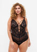Lace bodystocking with strings, Black, Model image number 0