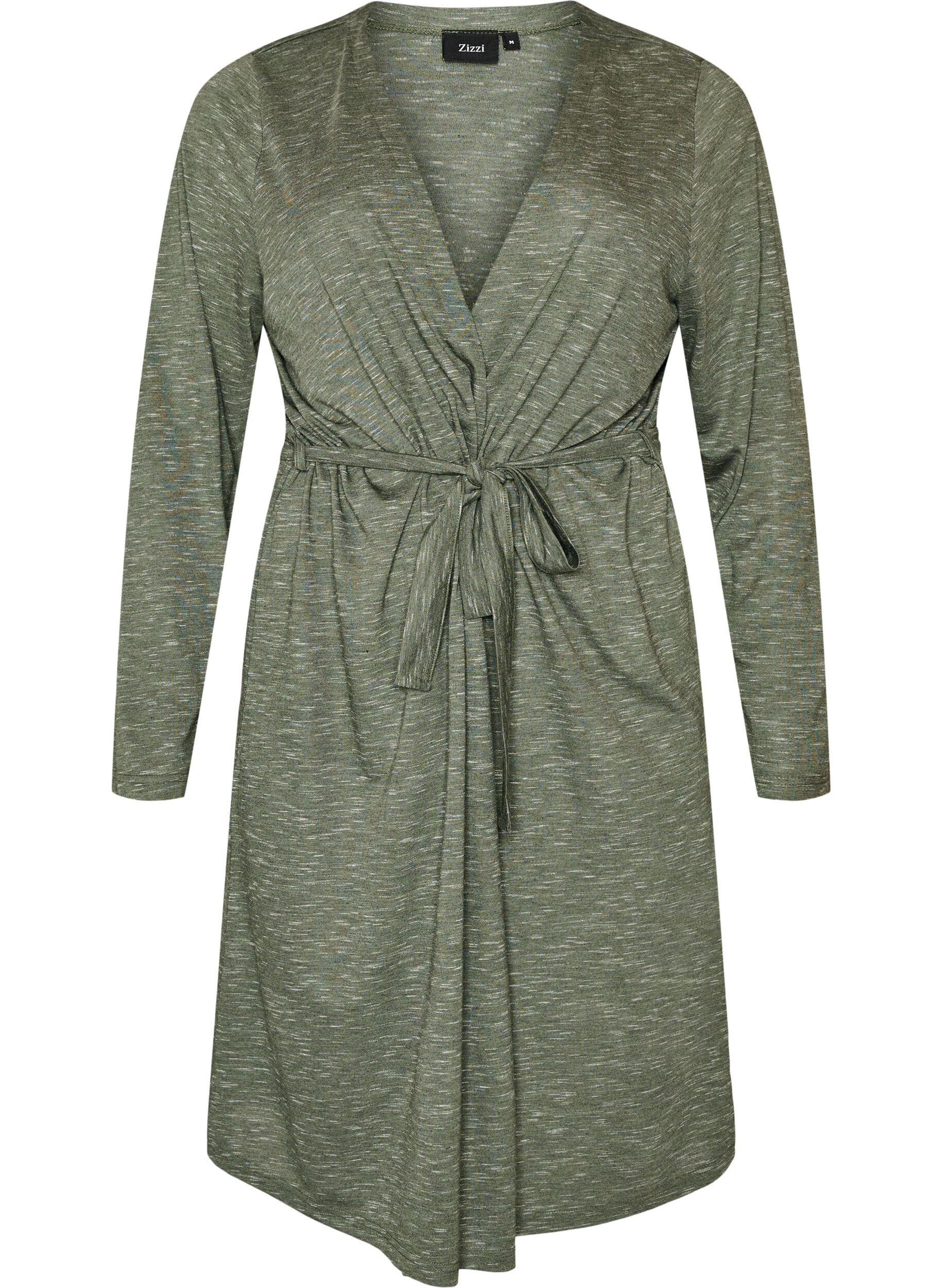 ZizzifashionLong jersey cardigan with tie-belt, Green, Packshot image number 0