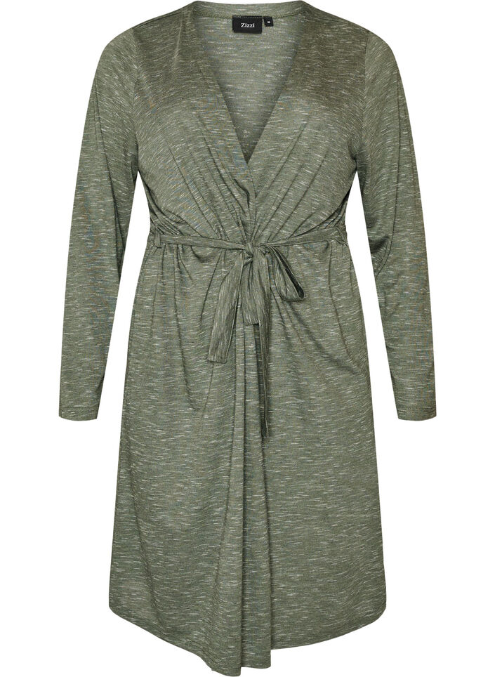 Long jersey cardigan with tie-belt, Green, Packshot image number 0