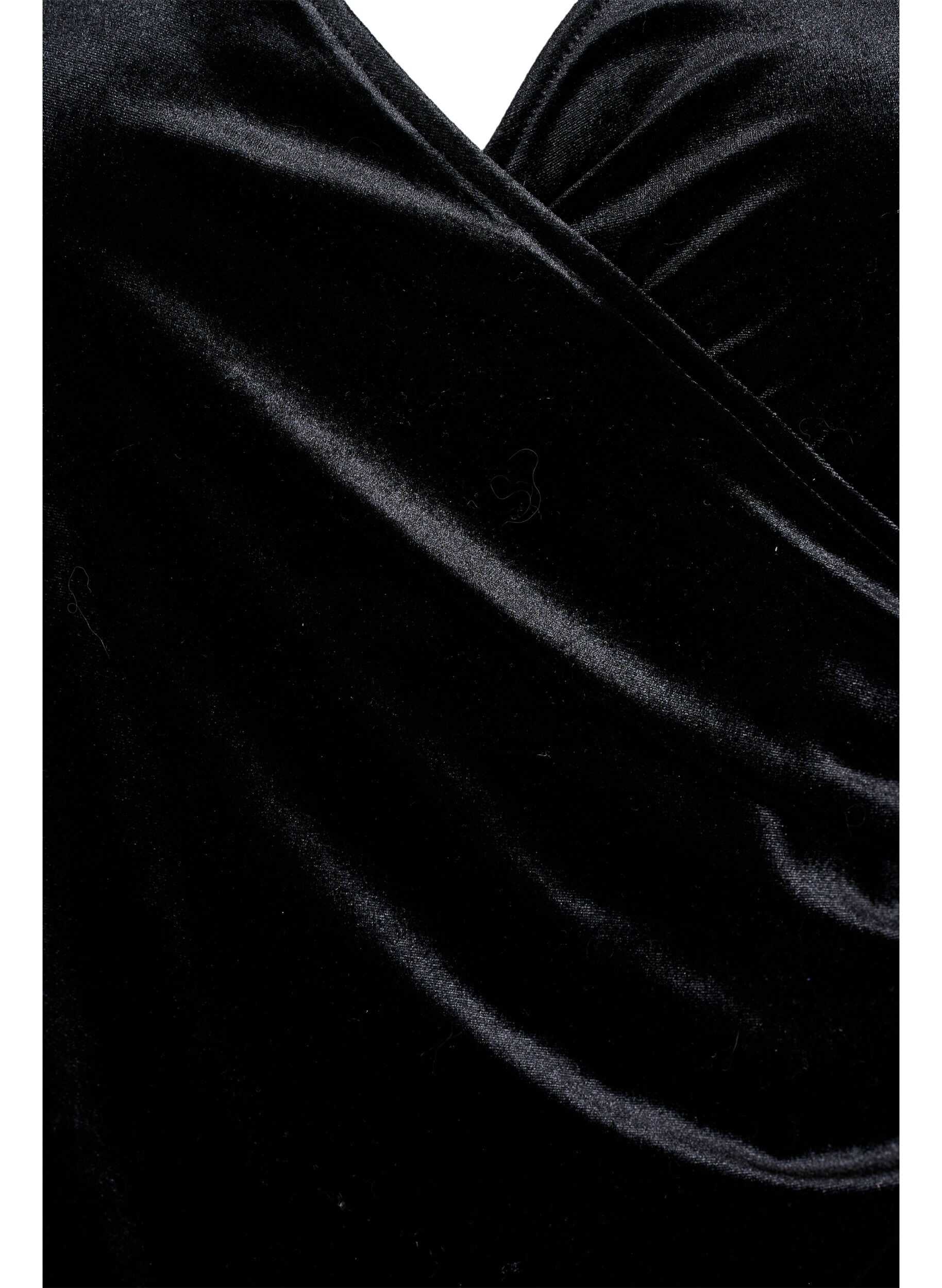 Zizzifashion Short velour dress with wrap-effect, Black, Packshot image number 2