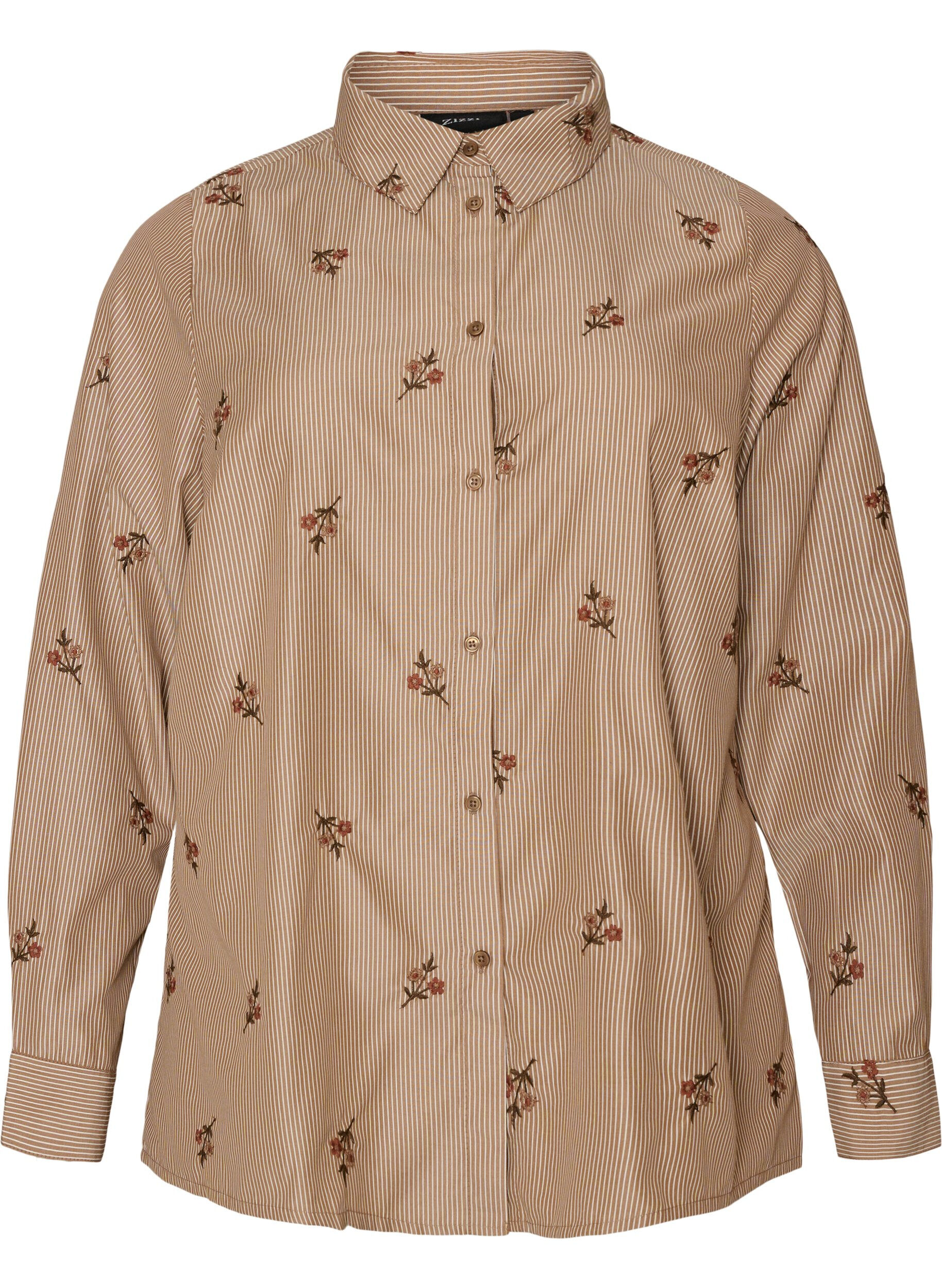 Striped shirt with embroidered flowers