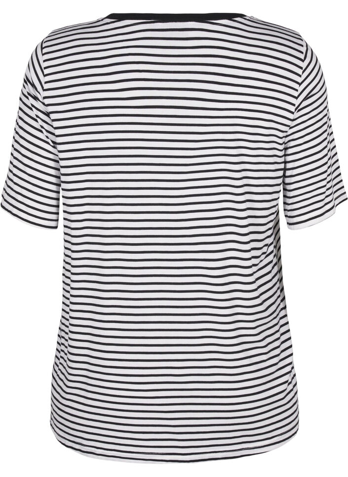 Striped T-shirt in lyocell with round neck, Black, Packshot image number 1