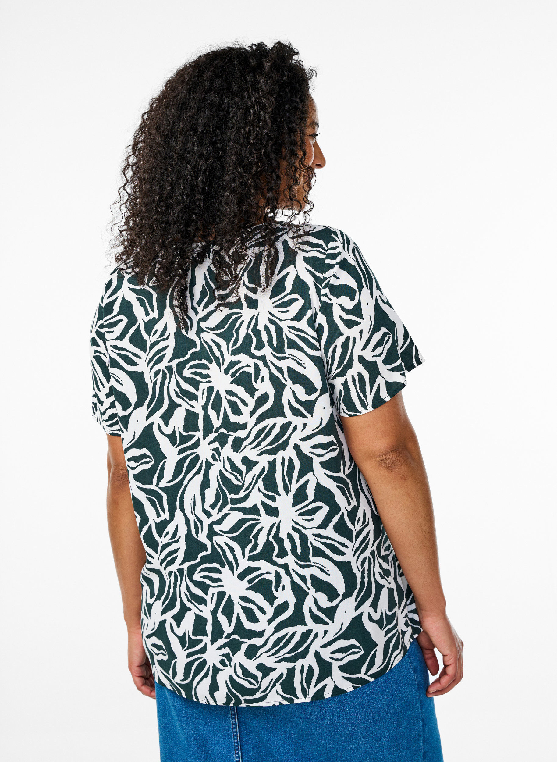 Zizzifashion Short sleeve viscose blouse with print, Green, Model image number 2