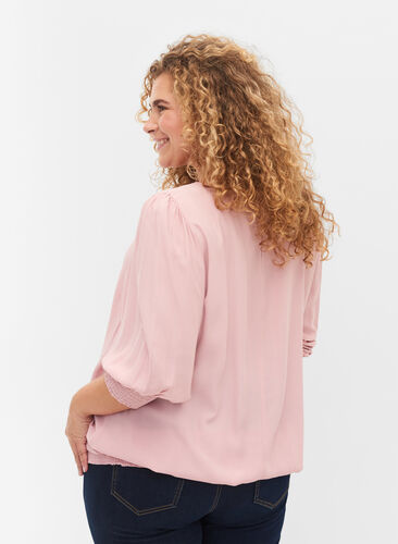 Solid-coloured viscose blouse with a balloon effect, Zephyr, Model image number 1