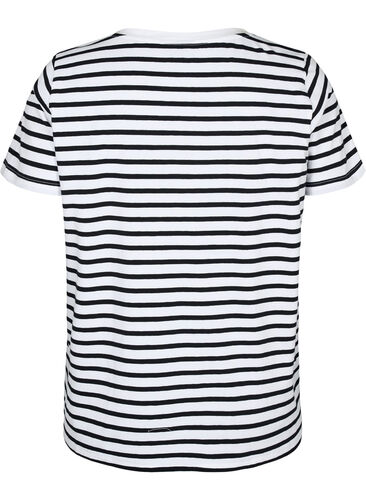 Cotton t-shirt with stripes and v-neck, B. White/Bl. Stripes, Packshot image number 1
