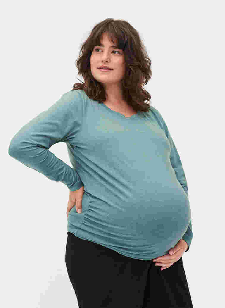 Basic maternity blouse with long sleeves, Silver Pine, Model image number 0