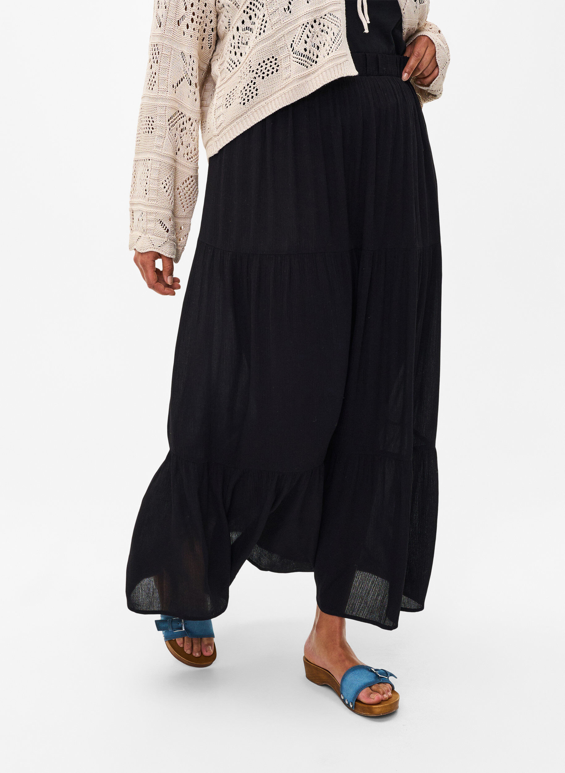 ZizzifashionLong skirt with elasticated waist, Black, Model image number 2