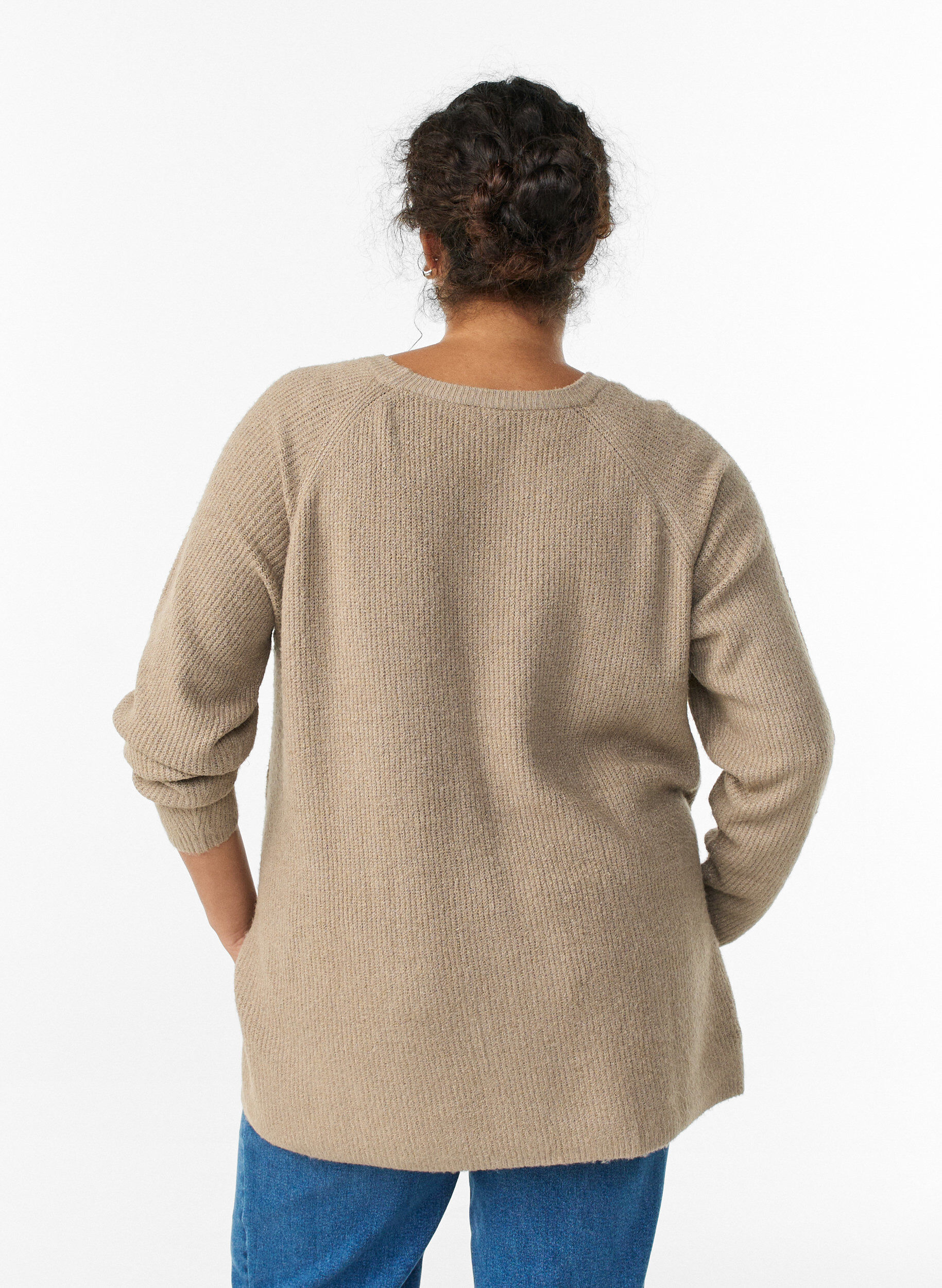 ZizzifashionKnitted jumper with a diagonal pattern and raglan sleeves, Beige, Model image number 2