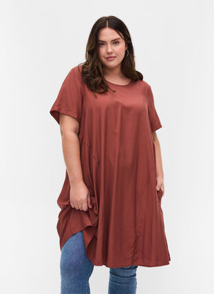 Short-sleeved A-line tunic, Mahogany, Model image number 0