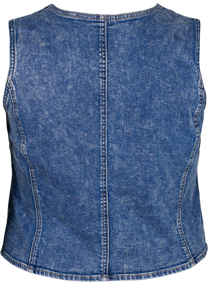 Slim fit denim vest with buttons, Blue Denim, Packshot image number 1