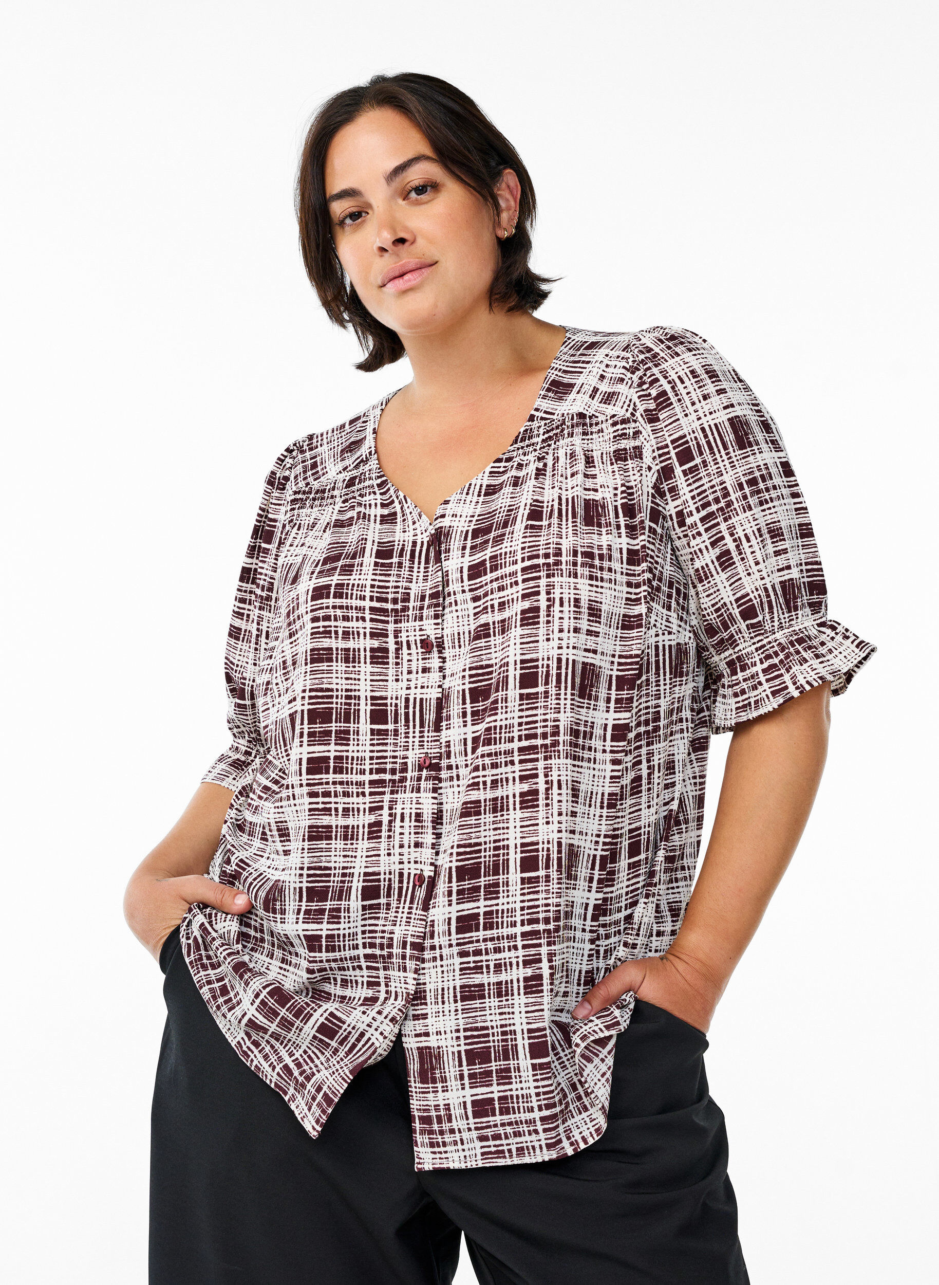 ZizzifashionShirt blouse with 1/2 sleeves, Dark Bordeaux, Model image number 0