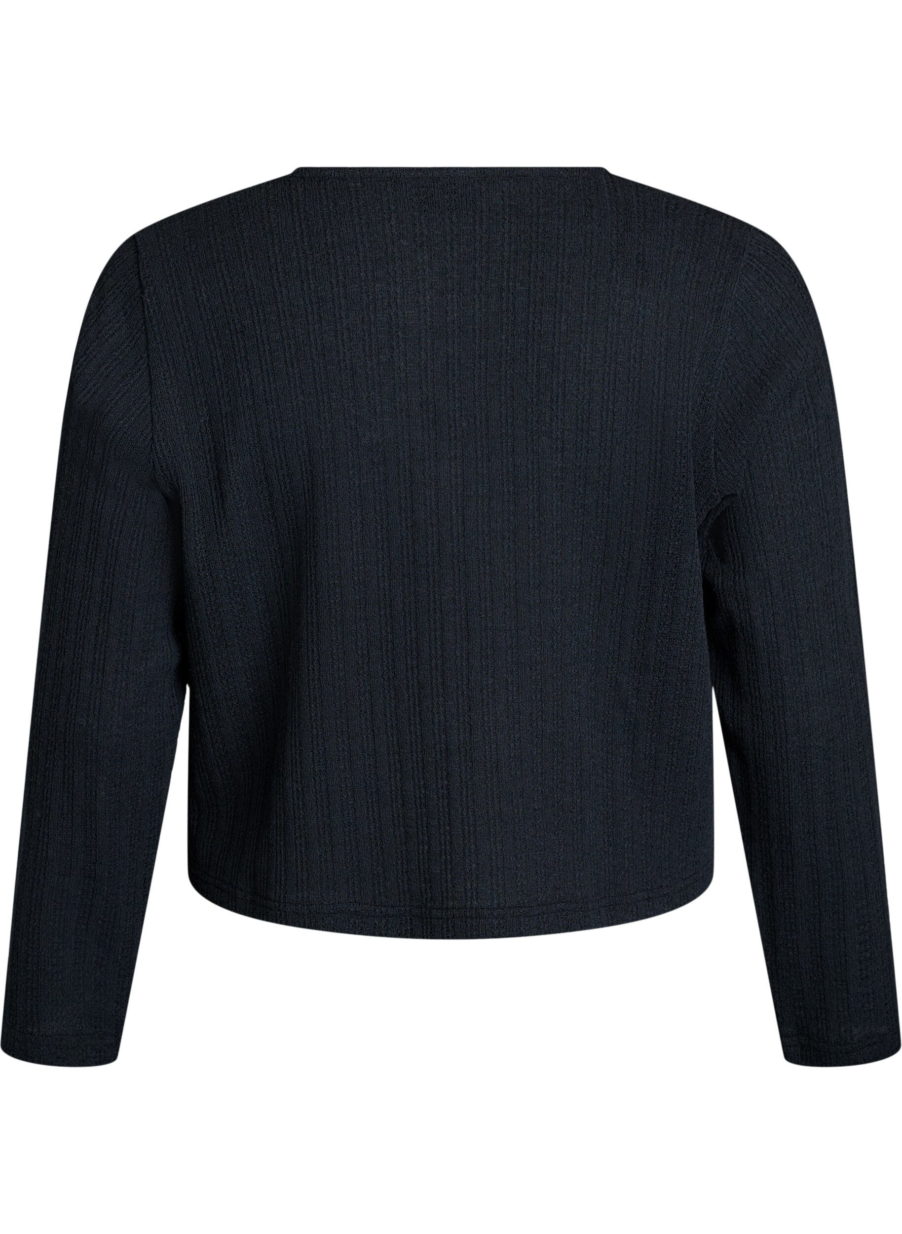 ZizzifashionJersey cardigan with texture and tie front, Black, Packshot image number 1