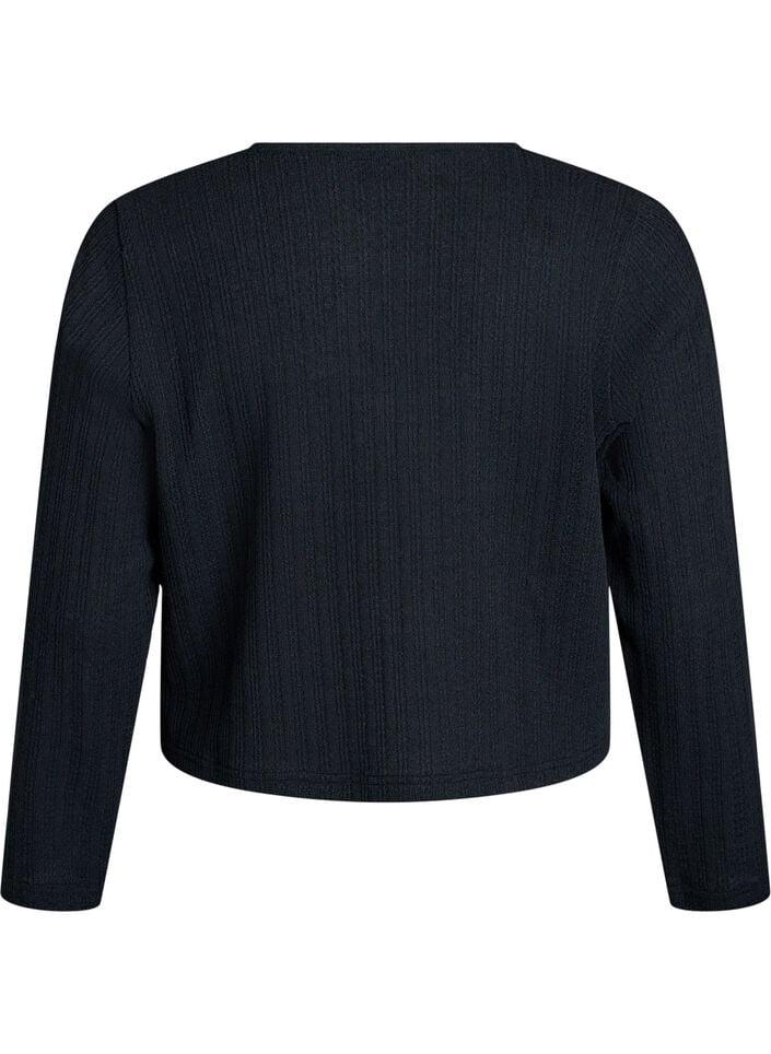 Jersey cardigan with texture and tie front, Black, Packshot image number 1