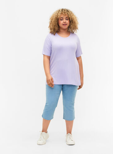 T-shirt in viscose with rib structure, Lavender, Model image number 1