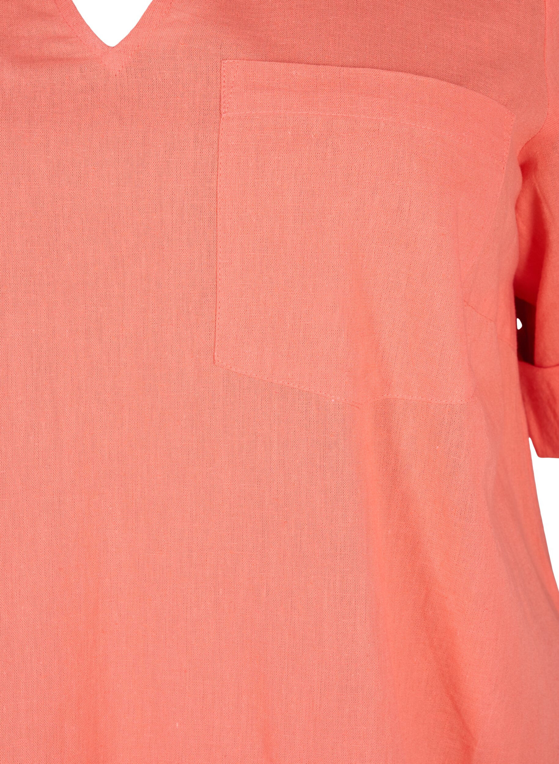 Zizzifashion Short-sleeved cotton blend tunic with linen, Living Coral, Packshot image number 2