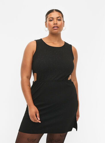 Sleeveless dress with cut-out section, Black, Model image number 0