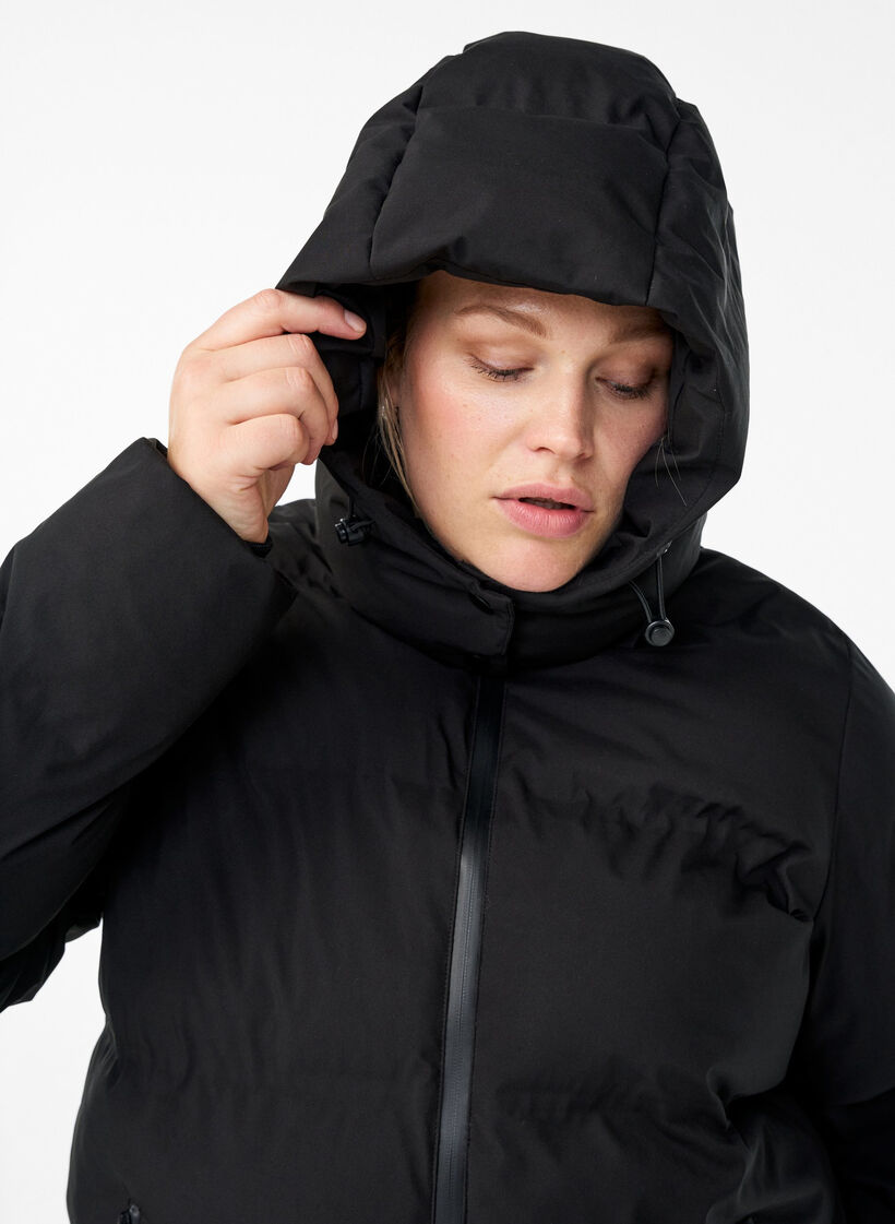 Short puffer jacket with detachable hood, Black, Model image number 3
