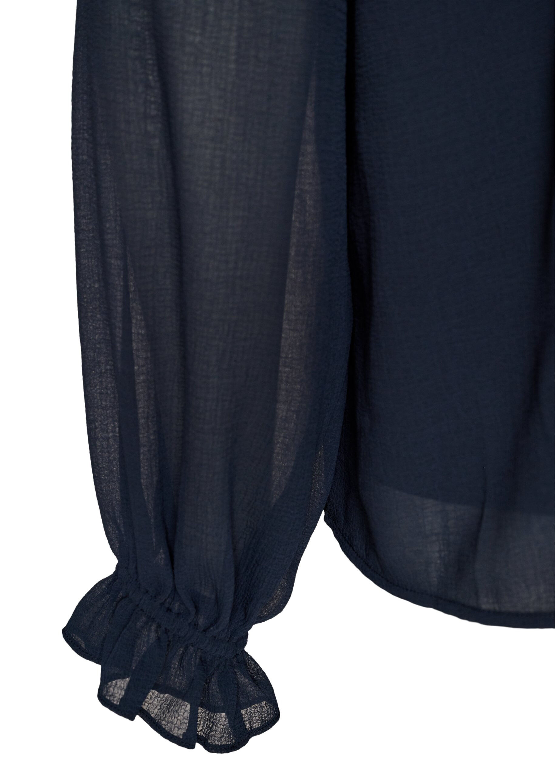 ZizzifashionSheer blouse with ruffles and tie-fastening, Blue, Packshot image number 3