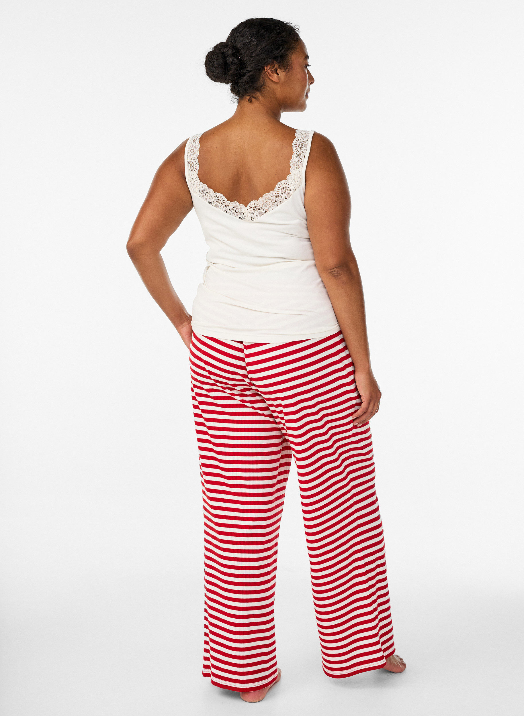 ZizzifashionStriped pyjama trousers with a high waist and wide legs, Red, Model image number 1