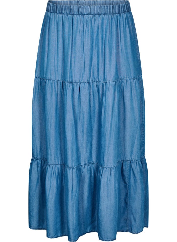 Denim maxi skirt with ruffles, Blue, Packshot