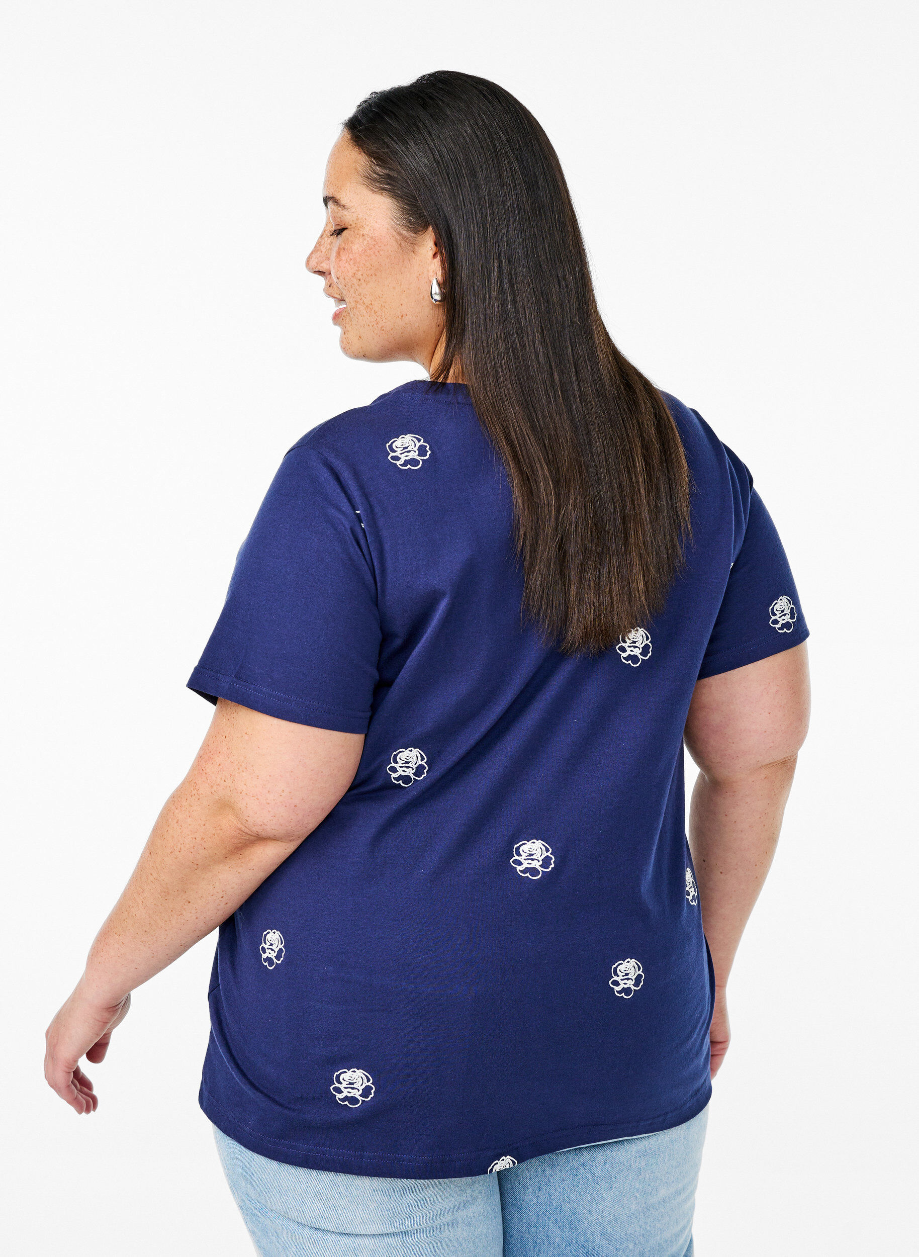 ZizzifashionT-shirt in organic cotton with embroidered motifs, Blue, Model image number 2