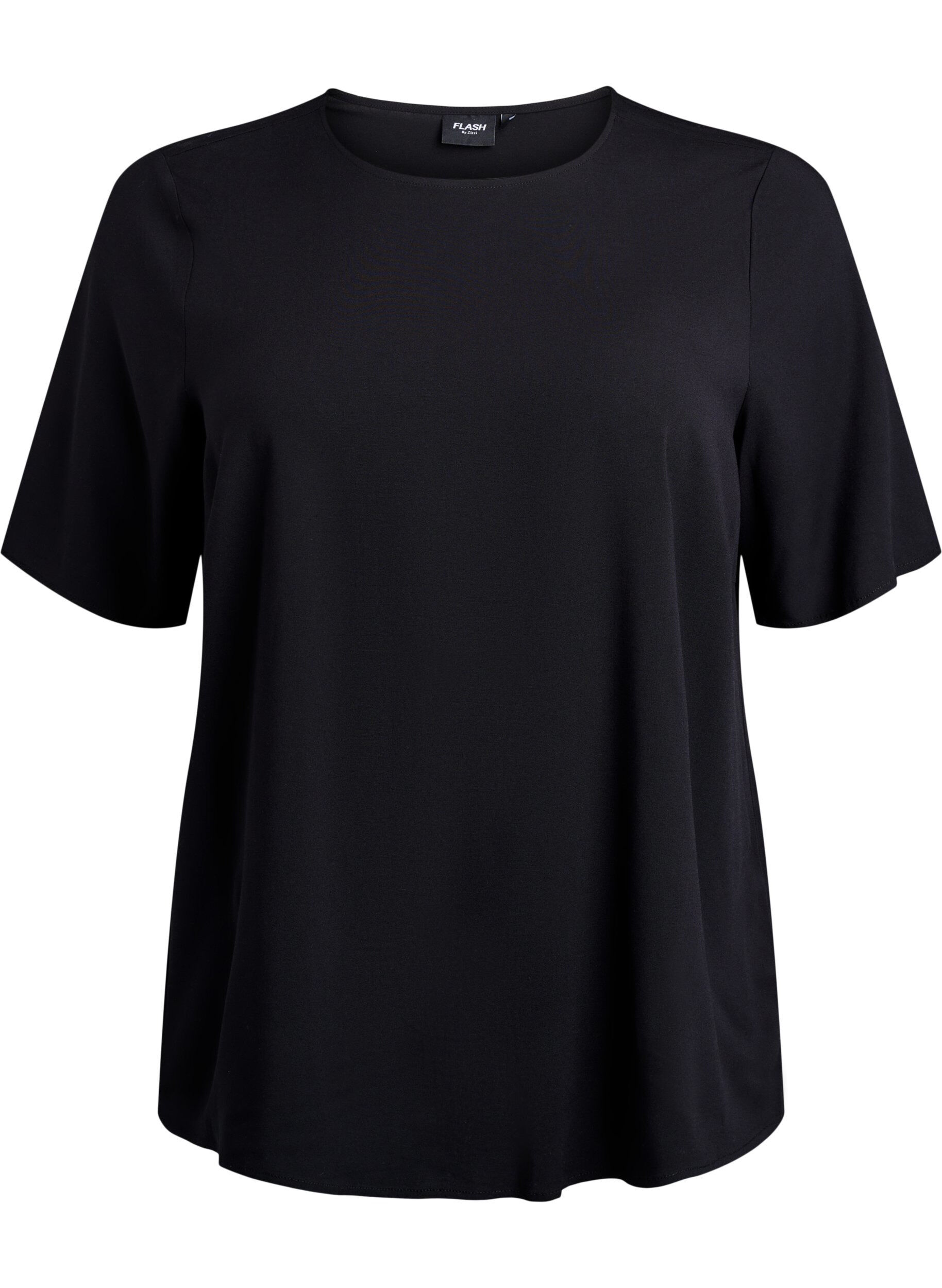 Zizzifashion FLASH - Short-sleeved woven blouse with round neck, Black, Packshot image number 0