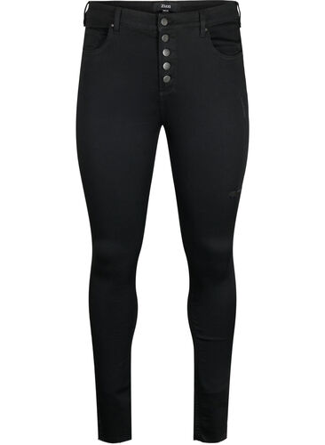 High-waisted Amy jeans with buttons, Black, Packshot image number 0