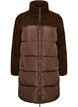 Mid-length puffer jacket with teddy fleece, Brown, Packshot image number 0
