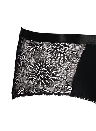 Period panties with lace and regular waist, Black, Packshot image number 2