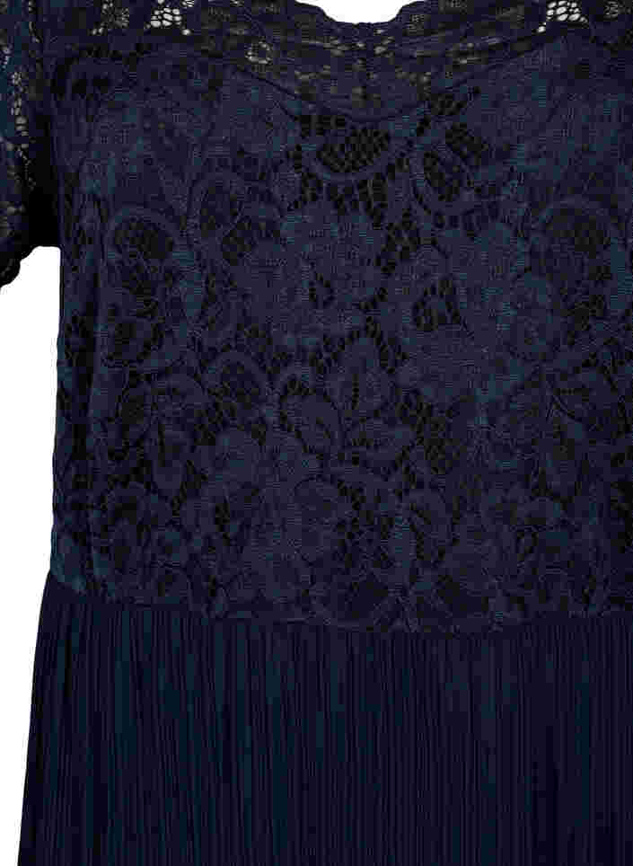 Short-sleeved maxi dress with pleats and lace, Night Sky, Packshot image number 2