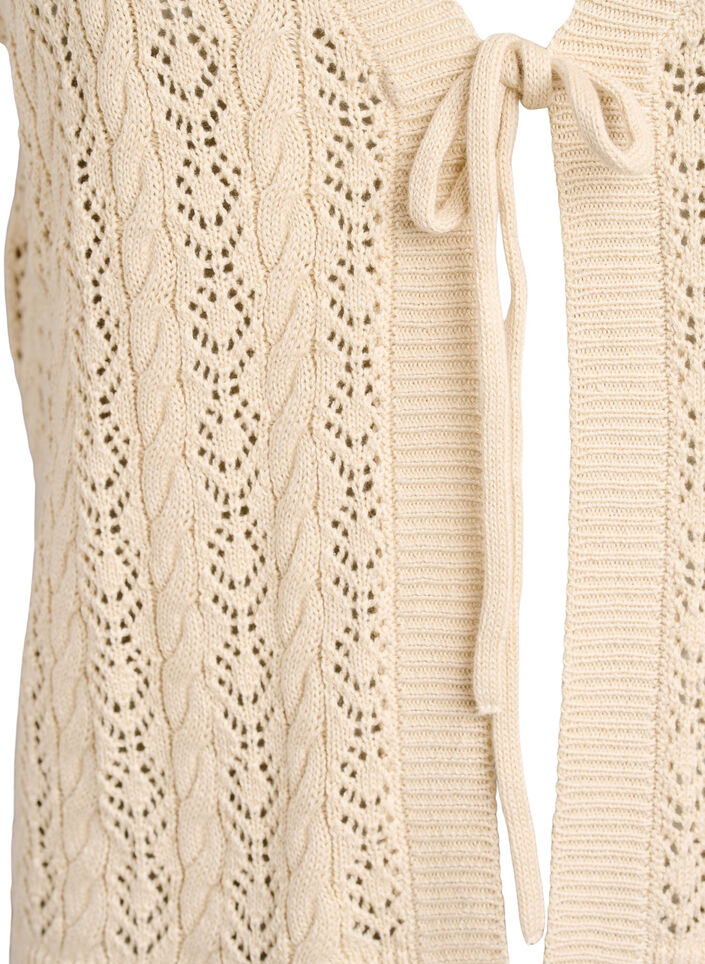 Knitted vest with eyelet embroidery and tie fastening, Beige, Packshot image number 2