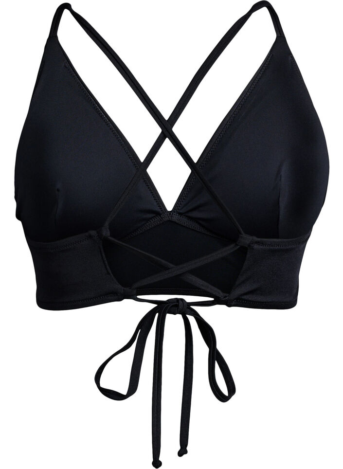 Bikini top with removable pads and back tie, Black, Packshot image number 1