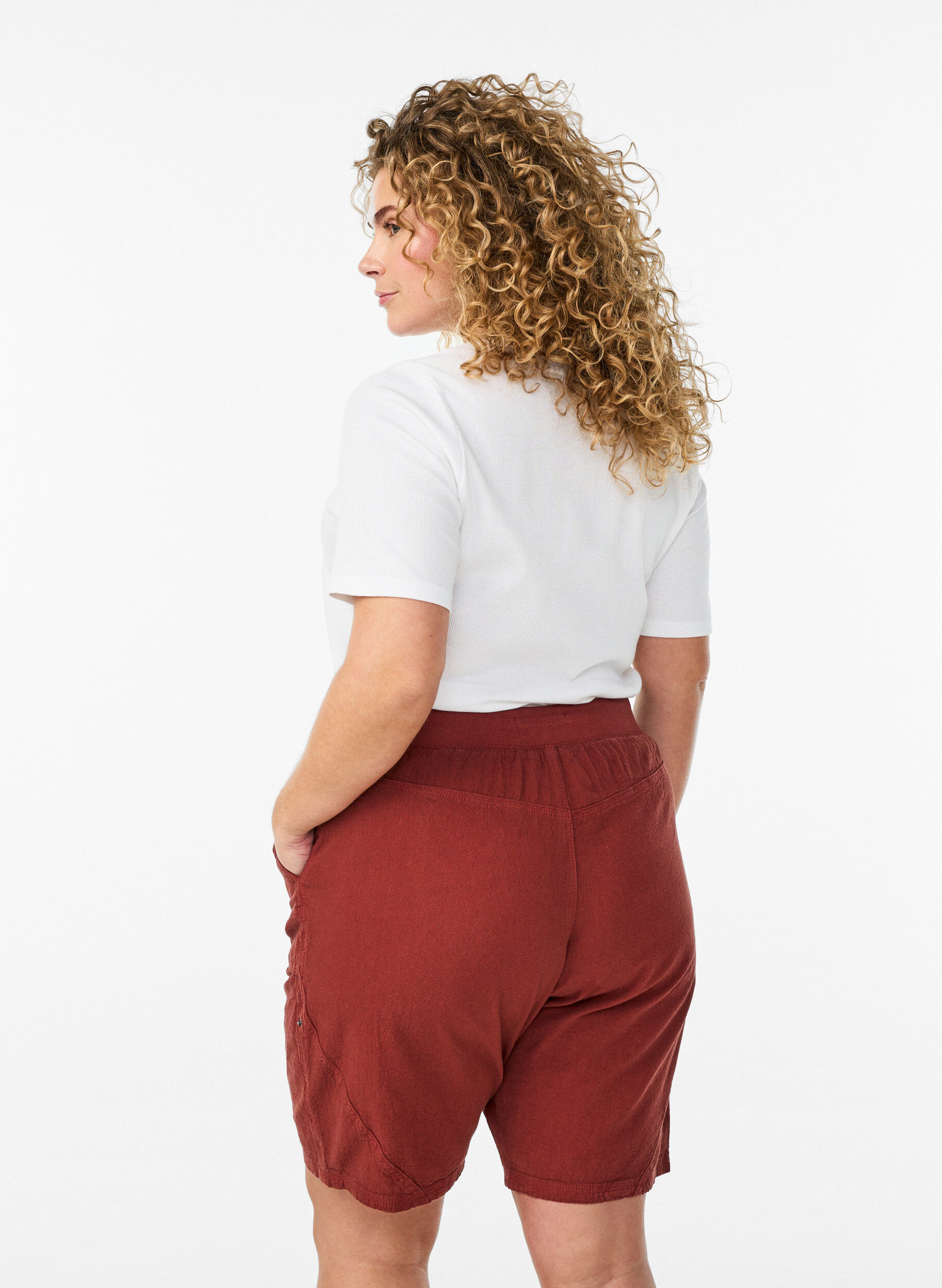 ZizzifashionLoose cotton shorts with pockets, Red, Model image number 2