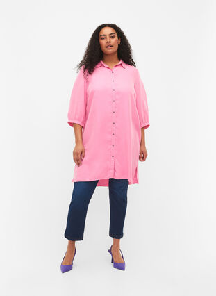 	 Long shirt with 3/4 sleeves in lyocell (TENCEL™), Rosebloom, Model image number 2
