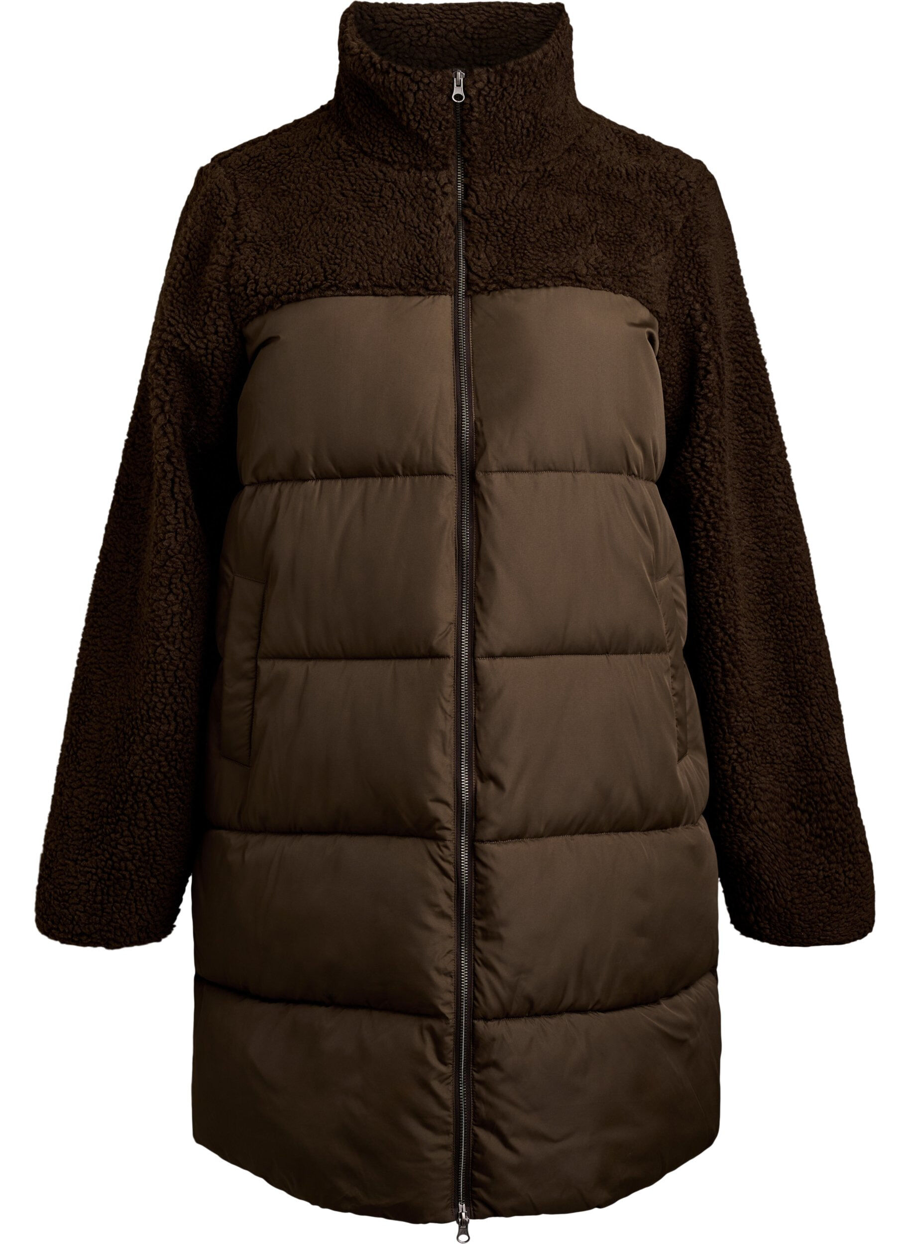 ZizzifashionMid-length puffer jacket with teddy fleece, Brown, Packshot image number 0