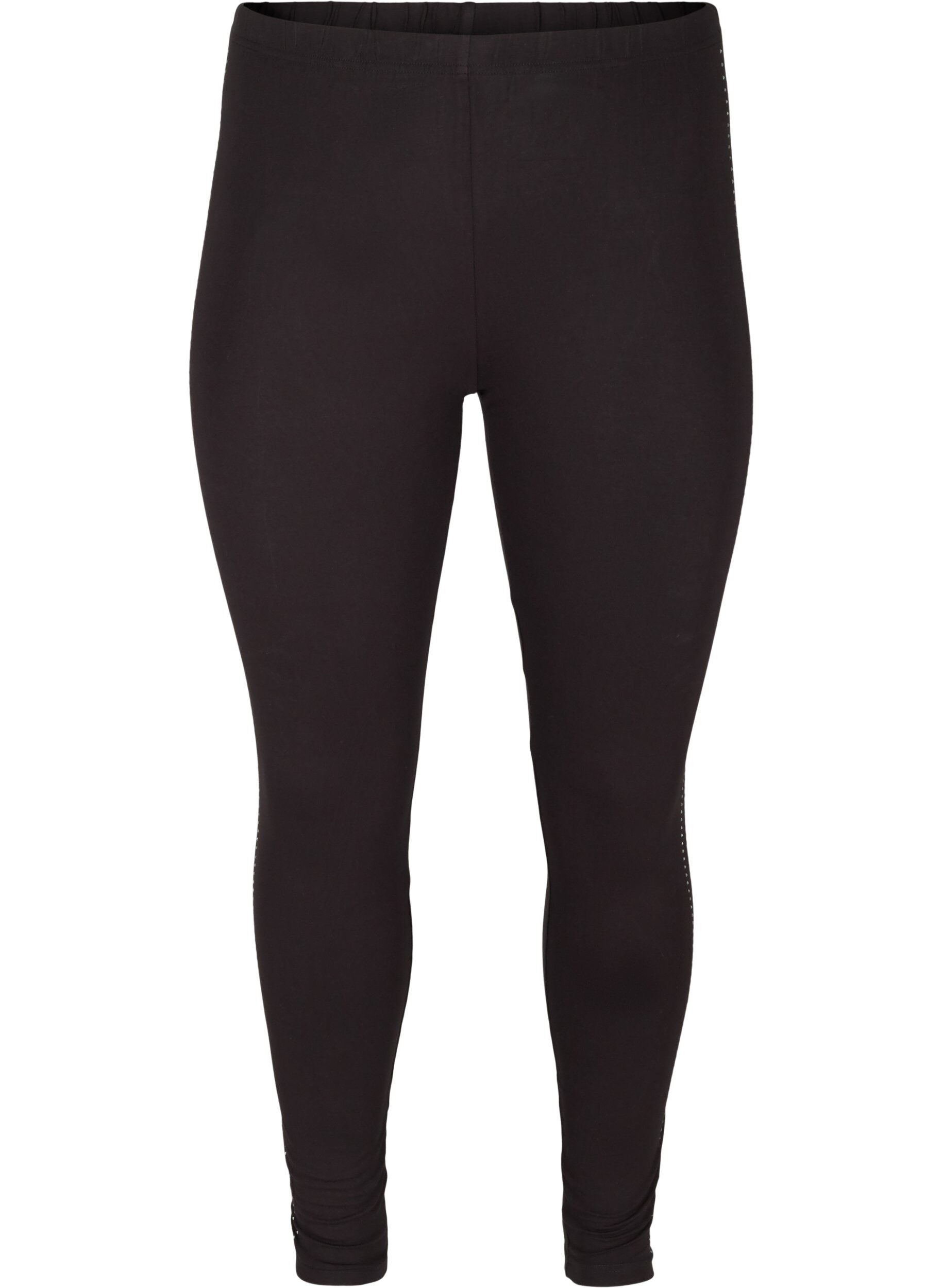 Zizzifashion Viscose leggings with stones on the side, Black, Packshot image number 0